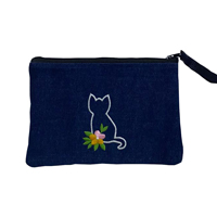 Melek Hareketi - Çiçekli Kedi Lacivert Clutch Çanta