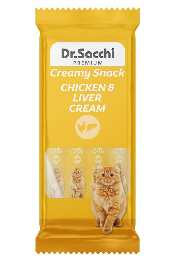 Dr.Sacchi Creamy Tavuk ve Ciğerli Yetişkin Kediler İçin Sıvı Kedi Ödülü 4lü