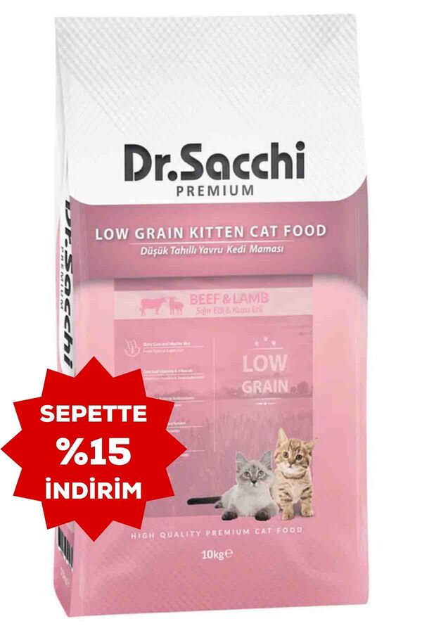 Dr.Sacchi Düşük Tahıllı Kuzu Etli ve Biftekli Yavru Kedi Maması 10kg
