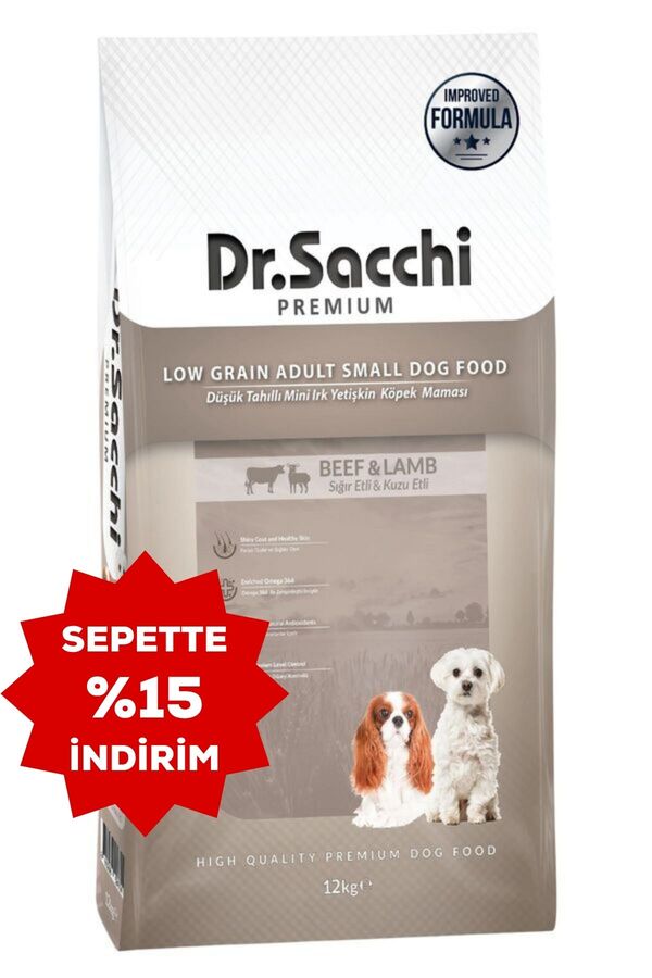 Dr.Sacchi Düşük Tahıllı Sığır Etli ve Kuzu Etli Mini Irk Yetişkin Köpek Maması 12kg