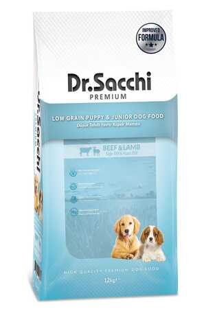 DR.SACCHI - Dr.Sacchi Düşük Tahıllı Sığır Etli ve Kuzu Etli Yavru Köpek Maması 12kg