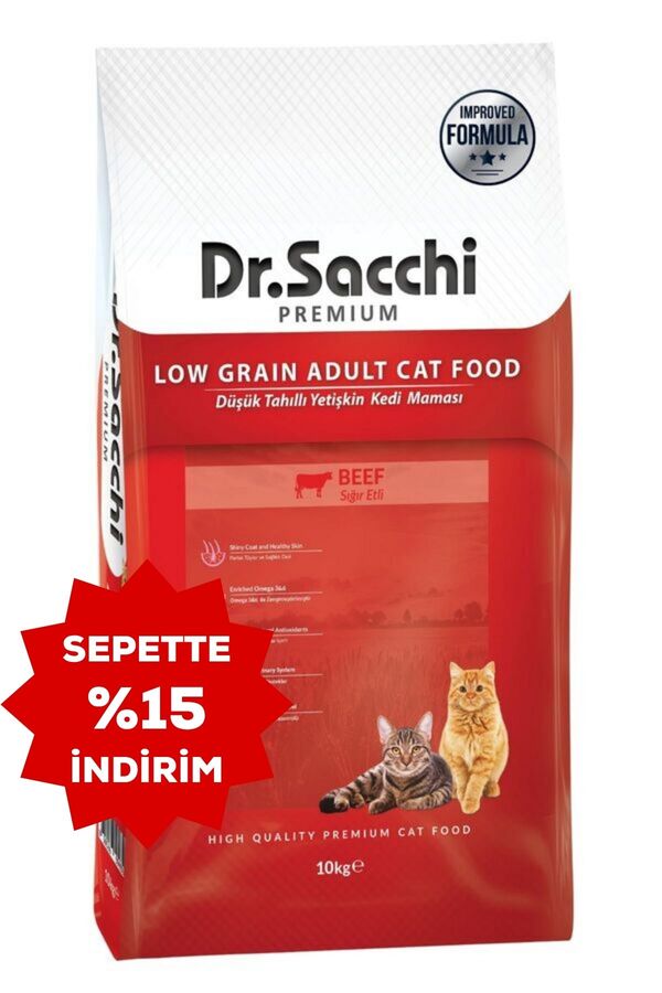 Dr.Sacchi Düşük Tahıllı Sığır Etli Yetişkin Kedi Maması 10kg