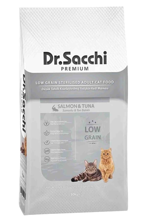 Dr.Sacchi Düşük Tahıllı Somonlu ve Ton Balıklı Kısırlaştırılmış Kedi Maması 10kg
