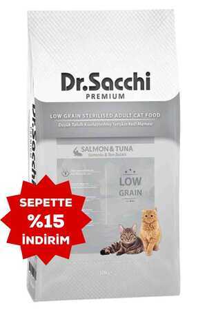 DR.SACCHI - Dr.Sacchi Düşük Tahıllı Somonlu ve Ton Balıklı Kısırlaştırılmış Kedi Maması 10kg