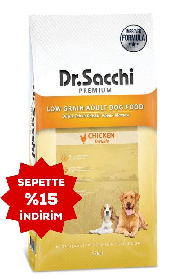 Dr.Sacchi Düşük Tahıllı Tavuklu Yetişkin Köpek Maması 12kg