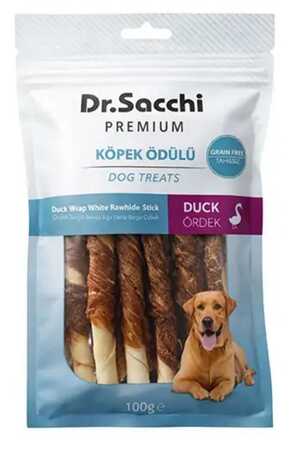 DR.SACCHI - Dr.Sacchi Premium Ördek Sargılı Beyaz Sığır Derisi Burgu Çubuk Tahılsız Köpek Ödülü 5'' 10'lu 100gr