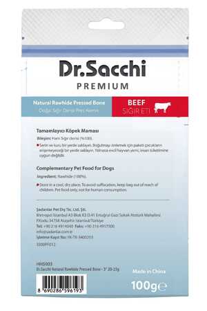 Dr.Sacchi Premium Sığır Etli Doğal Sığır Derisi Press Kemik Tahılsız Köpek Ödülü 3'' 5'li 100gr - Thumbnail