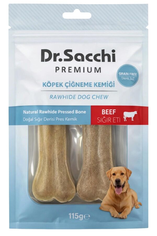 Dr.Sacchi Premium Sığır Etli Doğal Sığır Derisi Press Kemik Tahılsız Köpek Ödülü 5” 2'li 115gr