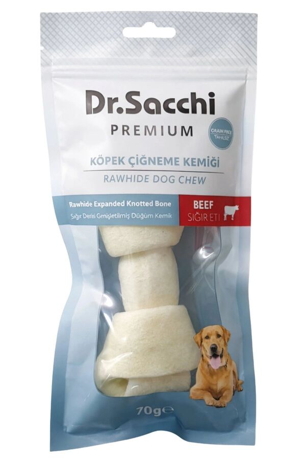 Dr.Sacchi Premium Sığır Etli Sığır Derisi Genişletilmiş Düğüm Kemik Tahılsız Köpek Ödülü 5-6'' 1'li 70gr