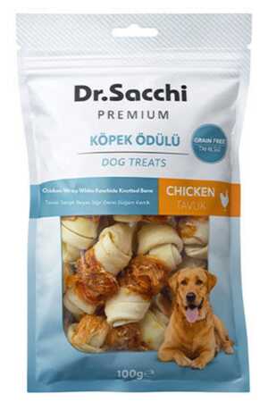 DR.SACCHI - Dr.Sacchi Premium Tavuk Sargılı Beyaz Sığır Derisi Düğüm Kemik Tahılsız Köpek Ödülü 2” 8'li 100gr