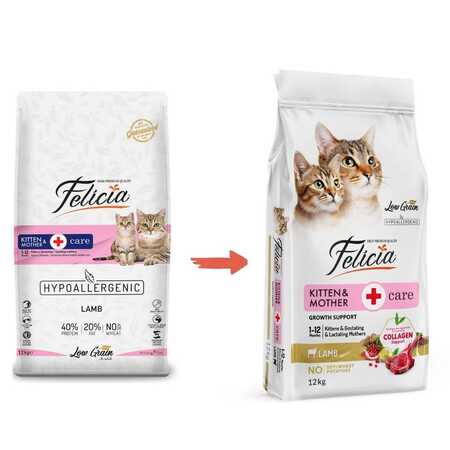 Felicia Düşük Tahıllı Hipoalerjenik Kuzu Etli Yavru Kedi Maması 12kg - Thumbnail (1)