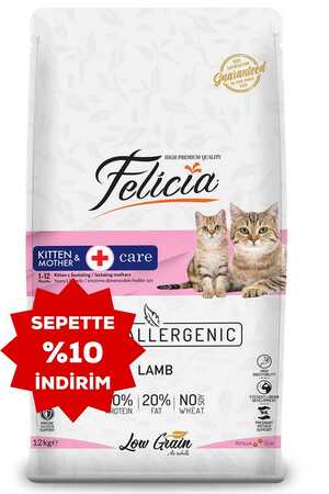 Felicia Düşük Tahıllı Hipoalerjenik Kuzu Etli Yavru Kedi Maması 12kg - Thumbnail