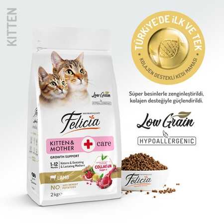 Felicia Düşük Tahıllı Hipoalerjenik Kuzu Etli Yavru Kedi Maması 2kg - Thumbnail