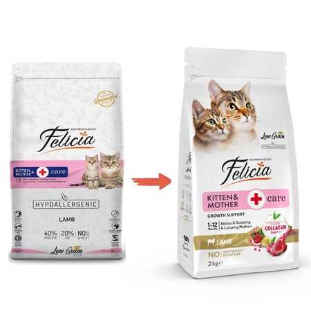 Felicia Düşük Tahıllı Hipoalerjenik Kuzu Etli Yavru Kedi Maması 2kg - Thumbnail