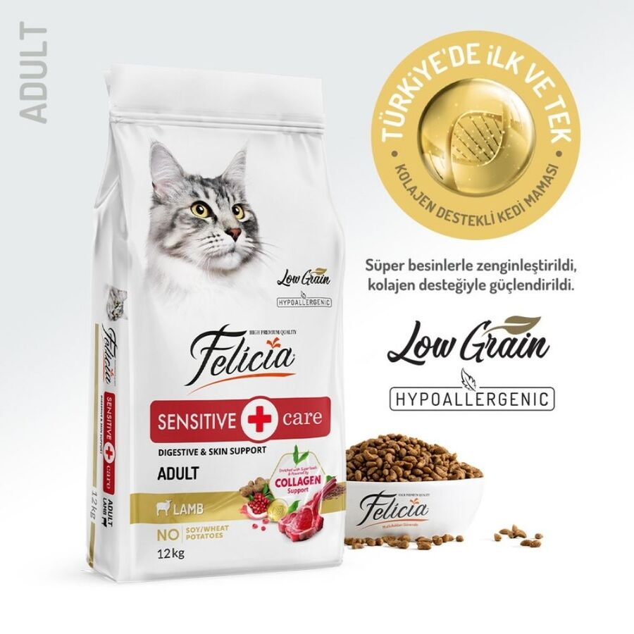 Felicia Düşük Tahıllı Hipoalerjenik Kuzu Etli Yetişkin Kedi Maması 12kg
