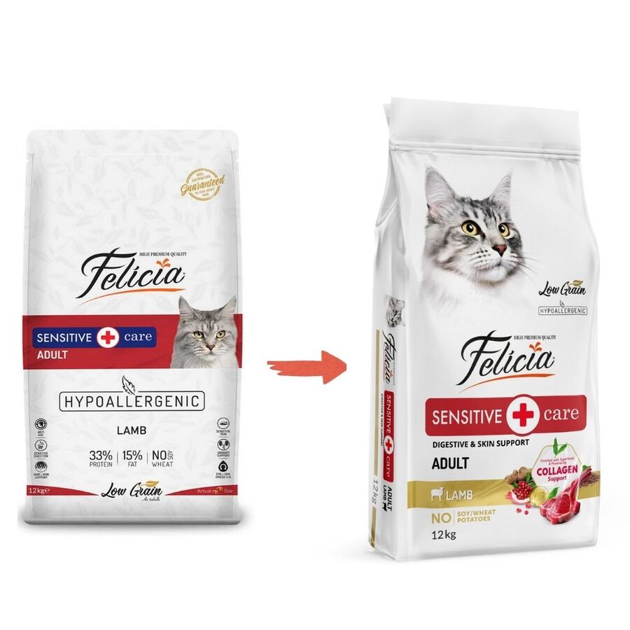 Felicia Düşük Tahıllı Hipoalerjenik Kuzu Etli Yetişkin Kedi Maması 12kg