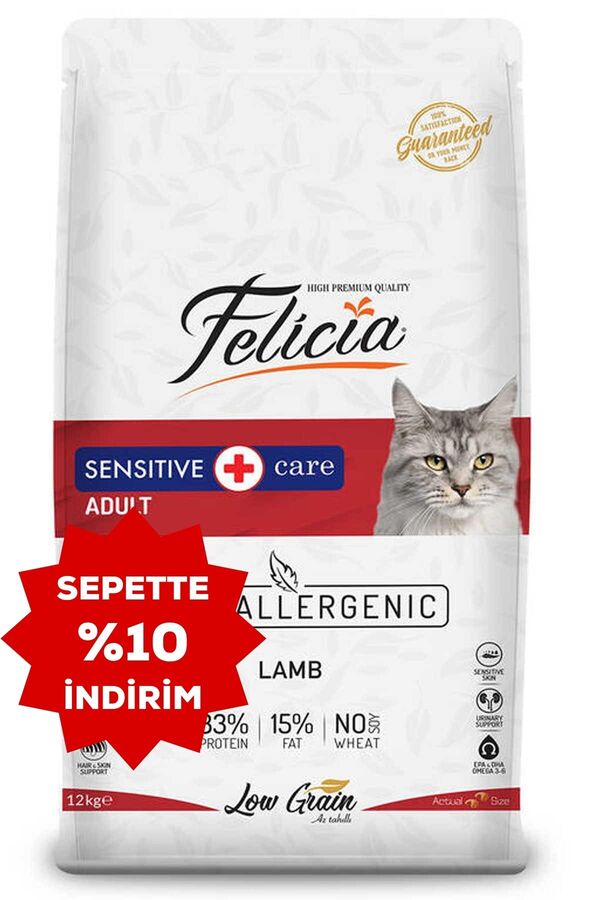 Felicia Düşük Tahıllı Hipoalerjenik Kuzu Etli Yetişkin Kedi Maması 12kg