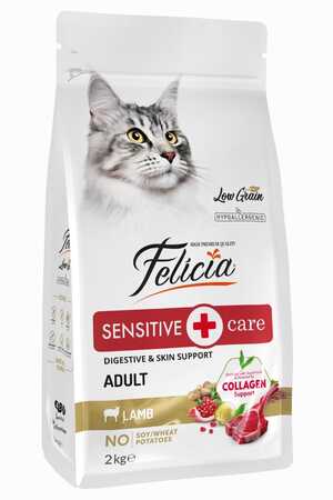 Felicia Düşük Tahıllı Kolajenli Hipoalerjenik Kuzu Etli Yetişkin Kedi Maması 2kg - Thumbnail