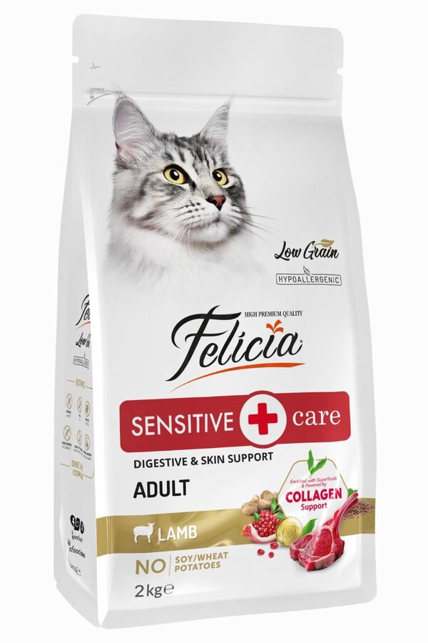 Felicia Düşük Tahıllı Kolajenli Hipoalerjenik Kuzu Etli Yetişkin Kedi Maması 2kg