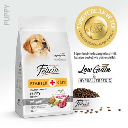 Felicia Düşük Tahıllı Hipoalerjenik Kuzu Etli Küçük ve Orta Irk Yavru Köpek Maması 3kg - Thumbnail