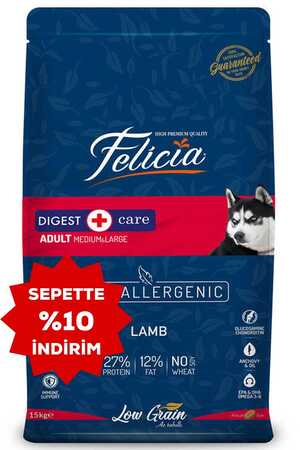 FELICIA - Felicia Düşük Tahıllı Hipoalerjenik Kuzu Etli Orta ve Büyük Irk Yetişkin Köpek Maması 15kg