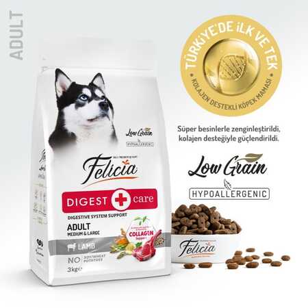Felicia Düşük Tahıllı Hipoalerjenik Kuzu Etli Orta ve Büyük Irk Yetişkin Köpek Maması 3kg - Thumbnail