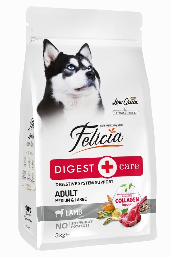 Felicia Düşük Tahıllı Hipoalerjenik Kuzu Etli Orta ve Büyük Irk Yetişkin Köpek Maması 3kg Felicia Düşük Tahıllı Hipoalerjenik Kuzu Etli Orta ve Büyük Irk Yetişkin Köpek Maması 3kg