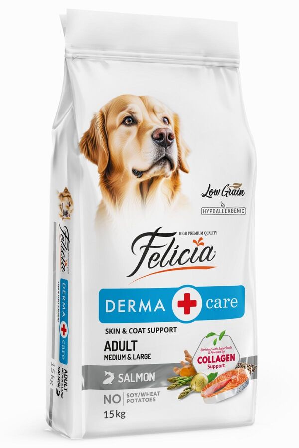 Felicia Düşük Tahıllı Hipoalerjenik Somonlu Orta ve Büyük Irk Yetişkin Köpek Maması 15kg Felicia Düşük Tahıllı Hipoalerjenik Somonlu Orta ve Büyük Irk Yetişkin Köpek Maması 15kg