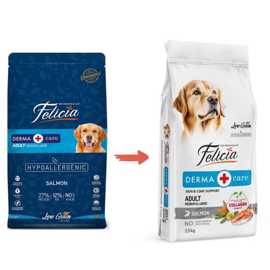 Felicia Düşük Tahıllı Hipoalerjenik Somonlu Orta ve Büyük Irk Yetişkin Köpek Maması 15kg Felicia Düşük Tahıllı Hipoalerjenik Somonlu Orta ve Büyük Irk Yetişkin Köpek Maması 15kg