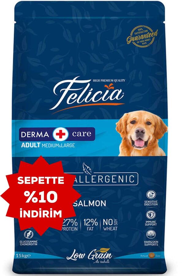 Felicia Düşük Tahıllı Hipoalerjenik Somonlu Orta ve Büyük Irk Yetişkin Köpek Maması 15kg