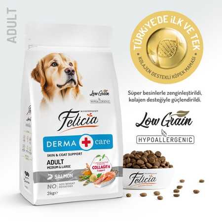 Felicia Düşük Tahıllı Hipoalerjenik Somonlu Orta ve Büyük Irk Yetişkin Köpek Maması 3kg - Thumbnail