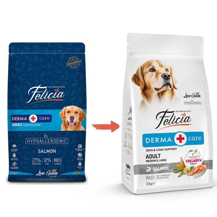 Felicia Düşük Tahıllı Hipoalerjenik Somonlu Orta ve Büyük Irk Yetişkin Köpek Maması 3kg Felicia Düşük Tahıllı Hipoalerjenik Somonlu Orta ve Büyük Irk Yetişkin Köpek Maması 3kg