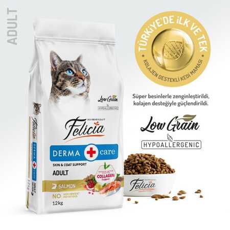 Felicia Düşük Tahıllı Hipoalerjenik Somonlu Yetişkin Kedi Maması 12kg - Thumbnail