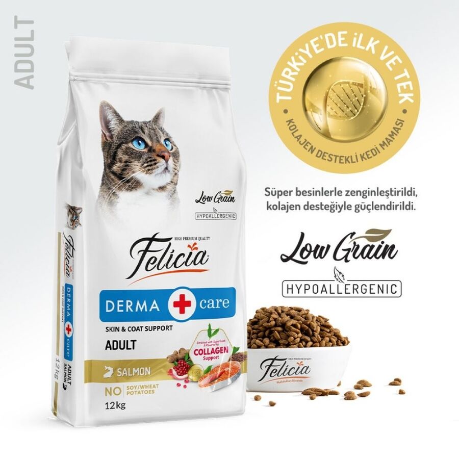 Felicia Düşük Tahıllı Hipoalerjenik Somonlu Yetişkin Kedi Maması 12kg