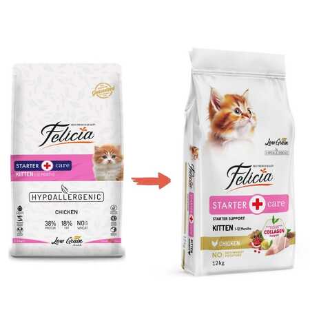 Felicia Düşük Tahıllı Hipoalerjenik Tavuklu Yavru Kedi Maması 12kg - Thumbnail