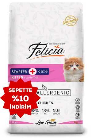 Felicia Düşük Tahıllı Hipoalerjenik Tavuklu Yavru Kedi Maması 12kg