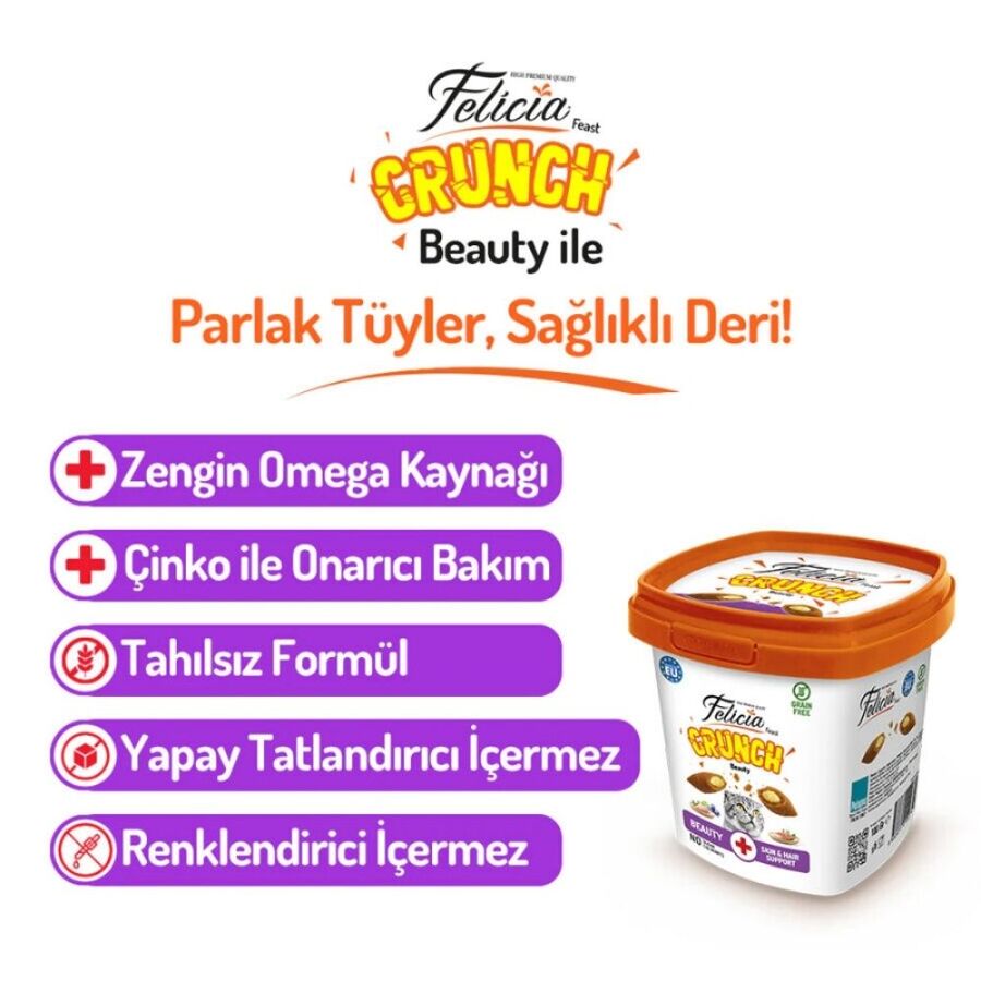 Felicia Beauty Tavuklu Somonlu ve Sütlü Kedi Crunch Ödül Maması 100gr