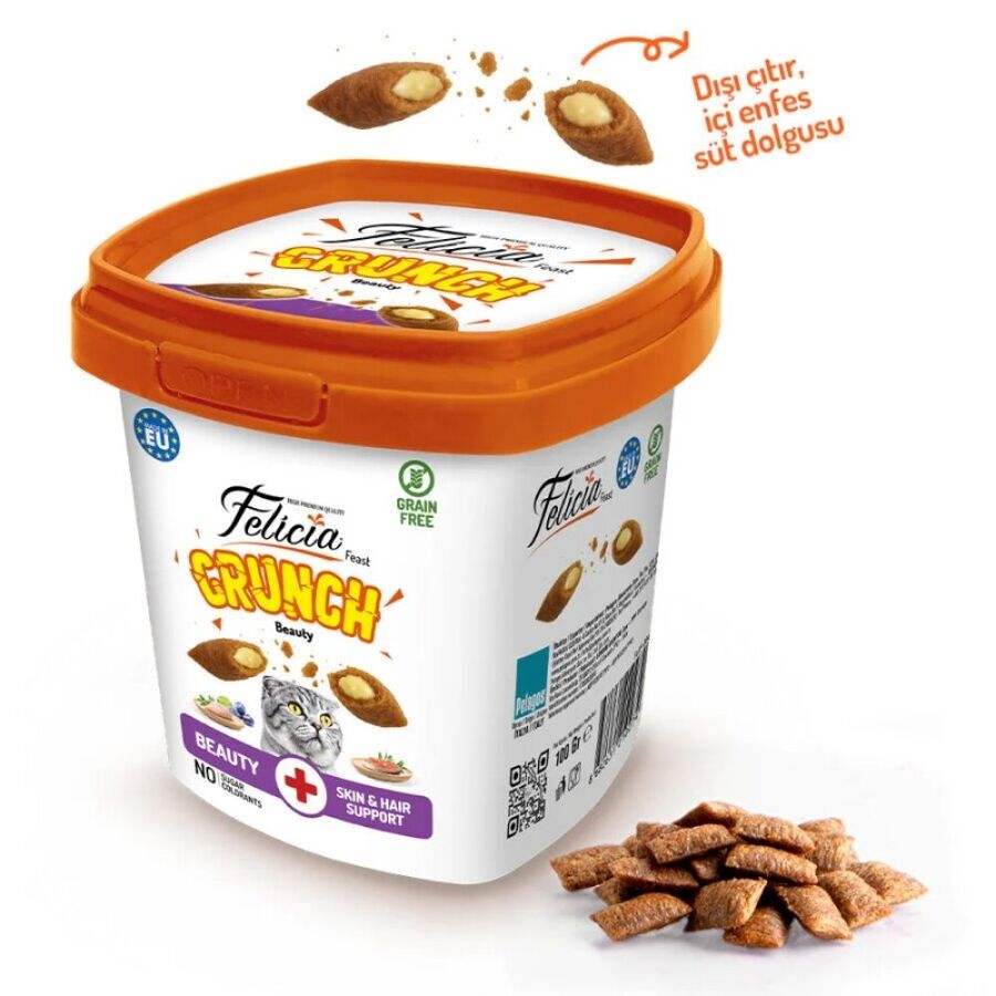 Felicia Beauty Tavuklu Somonlu ve Sütlü Kedi Crunch Ödül Maması 100gr