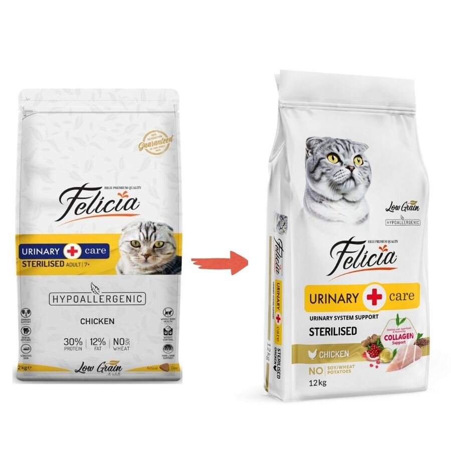 Felicia Düşük Tahıllı Hipoalerjenik Tavuklu Kısırlaştırılmış Yaşlı ve Yetişkin Kedi Maması 12kg