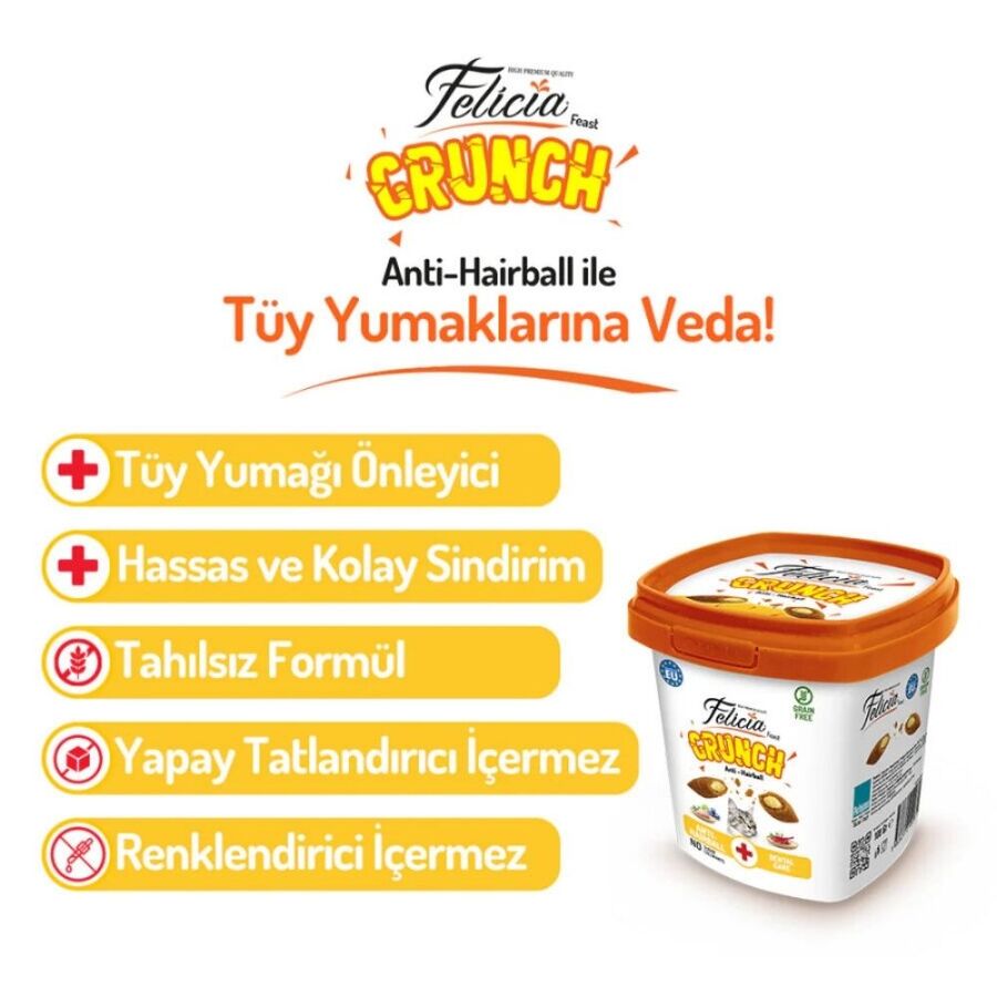 Felicia Anti Hairball Tavuk Etli Yaban Mersinli ve Sütlü Kedi Crunch Ödül Maması 100gr