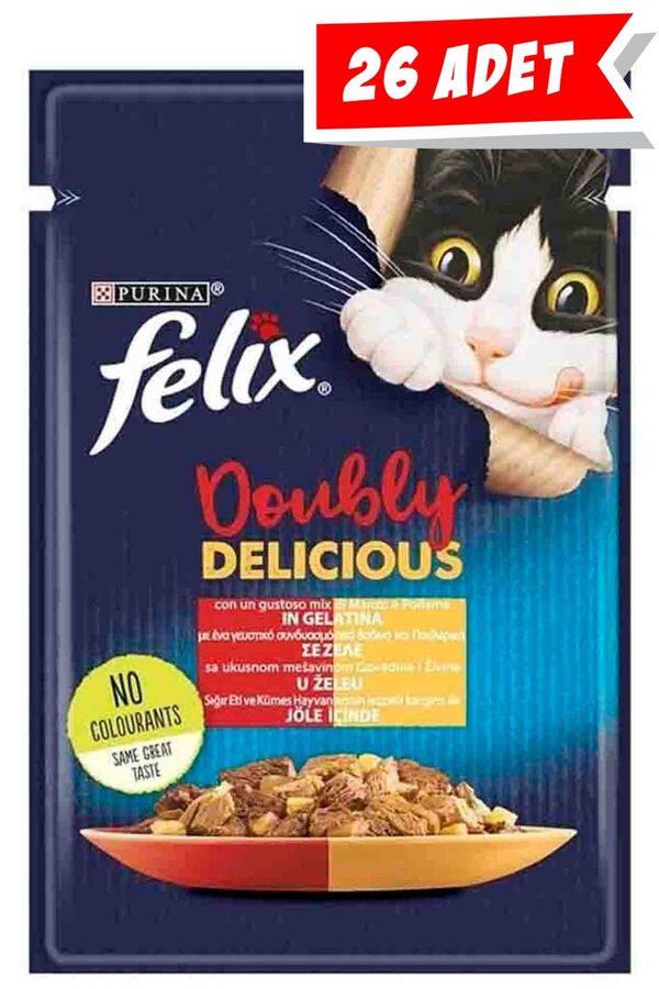 Felix Çifte Lezzet Sığır Etli ve Kümes Hayvanlı Kedi Konservesi 26x85gr 26lı Felix Çifte Lezzet Sığır Etli ve Kümes Hayvanlı Kedi Konservesi 26x85gr 26lı