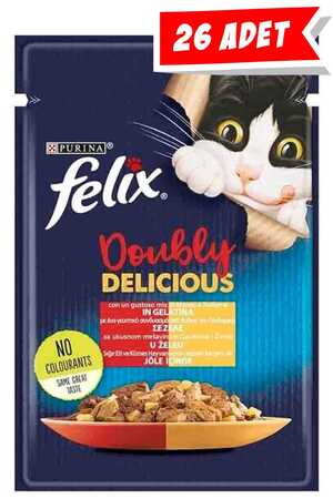 FELIX - Felix Çifte Lezzet Sığır Etli ve Kümes Hayvanlı Kedi Konservesi 85gr (26 Adet)