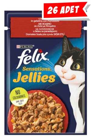 FELIX - Felix Sensation Sığır Etli ve Domatesli Kedi Konservesi 26x85gr 26lı FELIX - Felix Sensation Sığır Etli ve Domatesli Kedi Konservesi 26x85gr 26lı