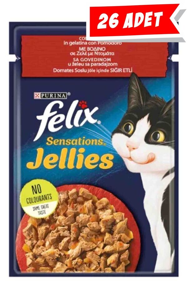 Felix Sensation Sığır Etli ve Domatesli Kedi Konservesi 26x85gr 26lı Felix Sensation Sığır Etli ve Domatesli Kedi Konservesi 26x85gr 26lı