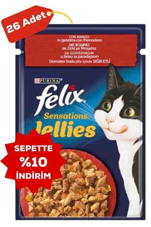 FELIX - Felix Sensation Sığır Etli ve Domatesli Kedi Konservesi 26x85gr 26lı