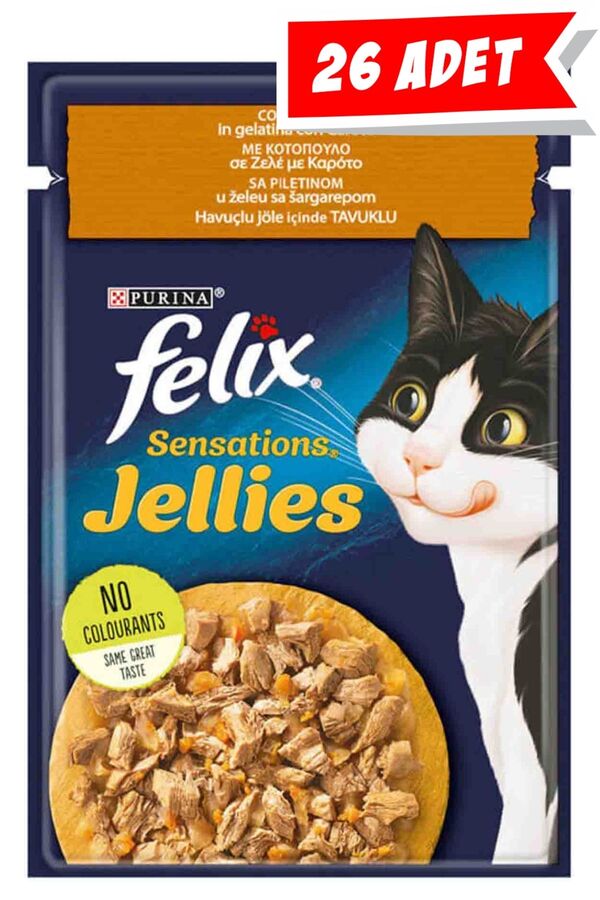 Felix Sensations Tavuklu ve Havuçlu Yetişkin Kedi Konservesi 26x85gr 26lı Felix Sensations Tavuklu ve Havuçlu Yetişkin Kedi Konservesi 26x85gr 26lı