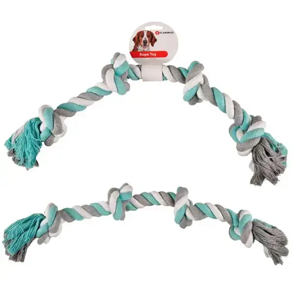 FLAMINGO - Flamingo 4 Düğümlü Diş İpi Köpek Oyuncağı 60cm Yeşil&Beyaz