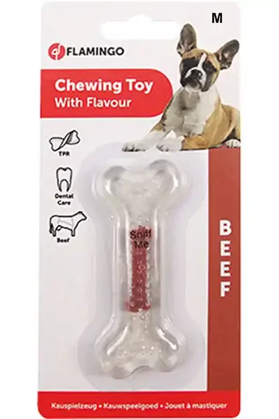 Flamingo Biftek Kokulu Şeffaf Kemik Köpek Oyuncağı 12 cm (M)