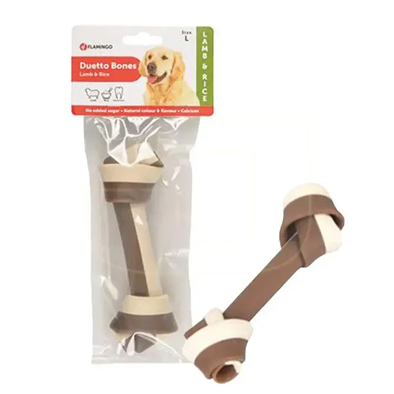 FLAMINGO - Flamingo Duetto Kuzu ve Pirinçli Düğümlü Kemik Köpek Ödülü (L) 108gr FLAMINGO - Flamingo Duetto Kuzu ve Pirinçli Düğümlü Kemik Köpek Ödülü (L) 108gr
