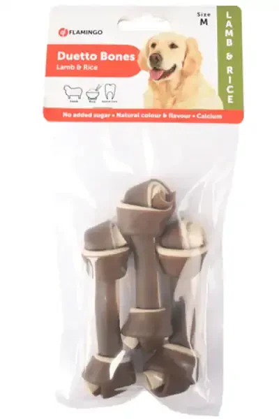 FLAMINGO - Flamingo Duetto Kuzulu ve Pirinçli Medium Köpek Ödül Kemiği 3lü (M)